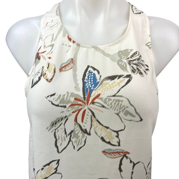 Aritzia Wilfred White Silk Floral Print Sleeveless Racerback Blouse Tank Top S - Picture 3 of 5